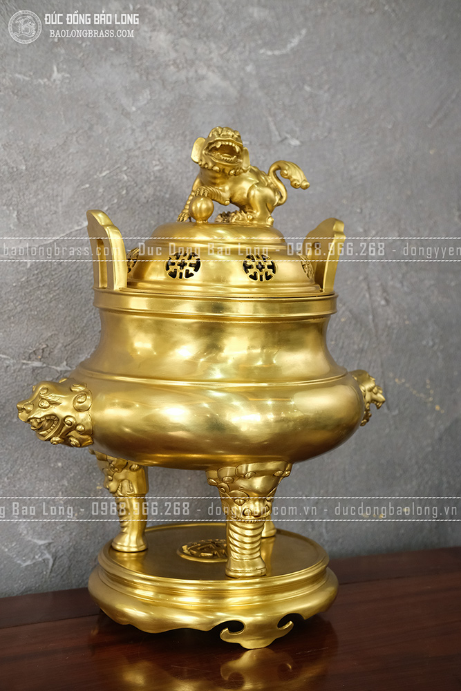 Đỉnh Thờ Hổ Phù Quai Xanh Chân Tượng Bằng Đồng Catut Cao 52Cm