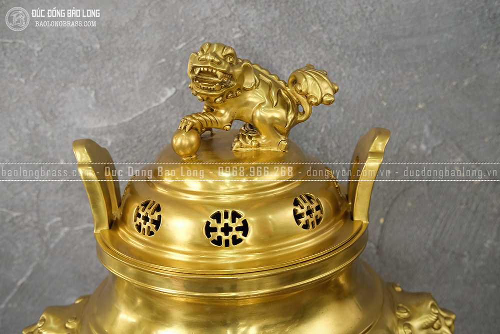 Đỉnh Thờ Hổ Phù Quai Xanh Chân Tượng Bằng Đồng Catut Cao 52Cm