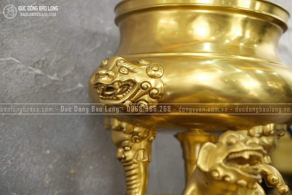 Đỉnh Thờ Hổ Phù Quai Xanh Chân Tượng Bằng Đồng Catut Cao 52Cm