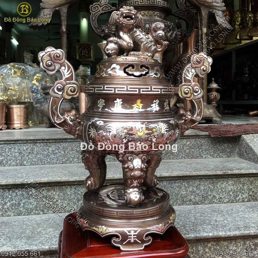 Đỉnh Đồng Khảm Ngũ Sắc 45cm