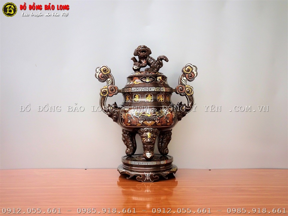 đỉnh đồng khảm ngũ sắc 60cm