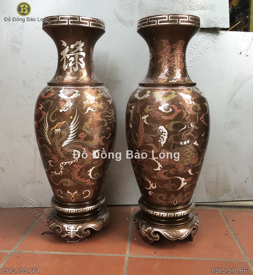 lọ hoa khảm ngũ sắc Tứ linh 61cm