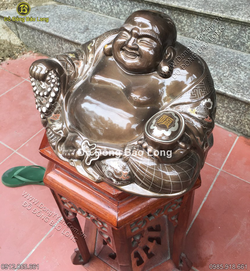 tượng đồng phật di lặc khảm ngũ sắc 23cm