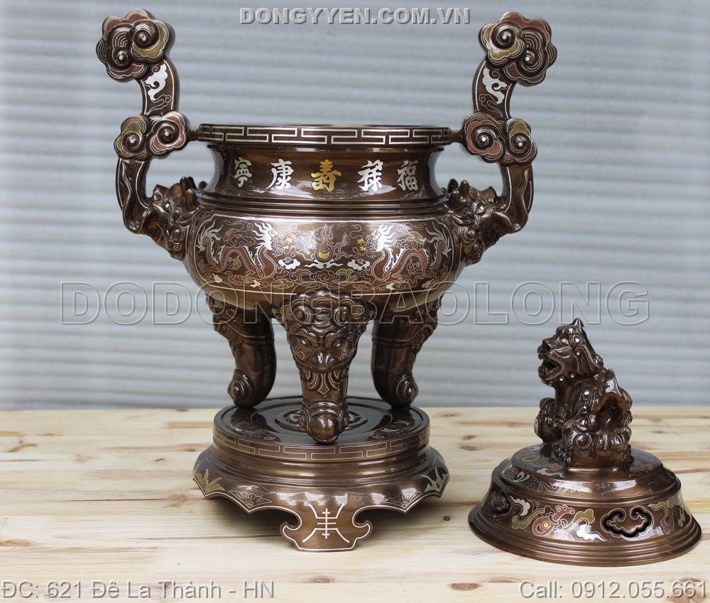 Đỉnh Đồng Khảm Ngũ Sắc 50cm