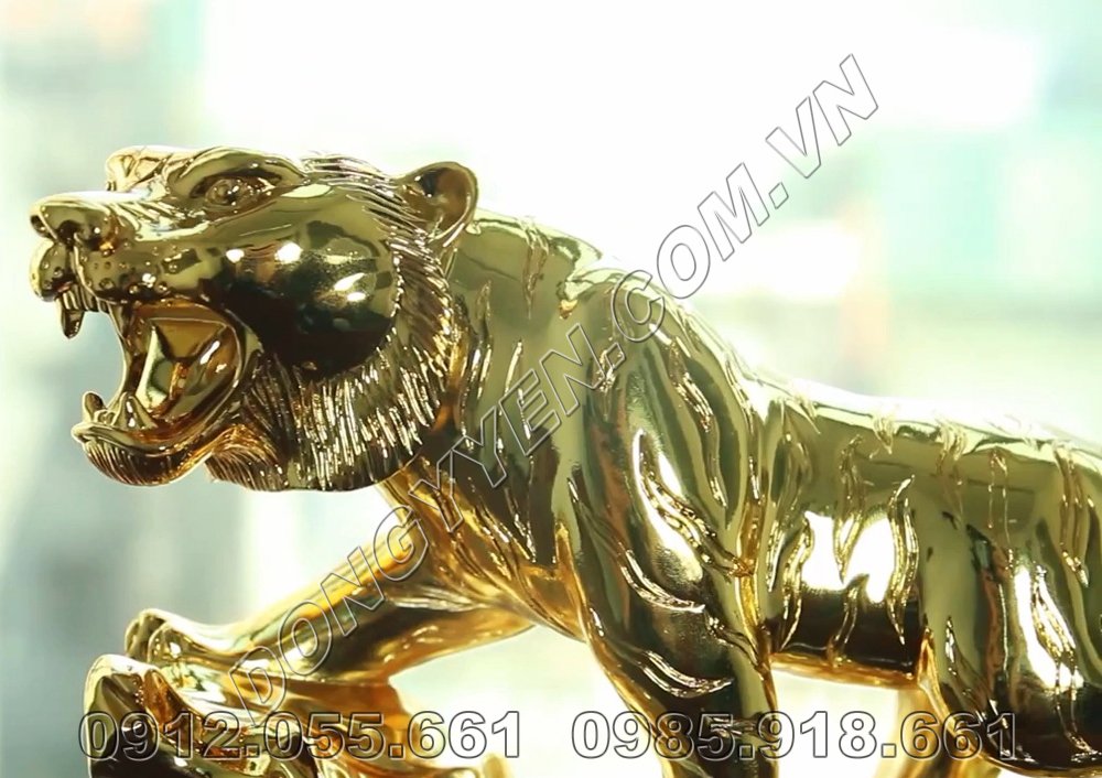 hổ phong thủy bằng đồng mạ vàng 24K