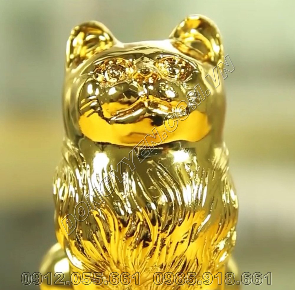 Mèo phong thủy bằng đồng mạ vàng 24K