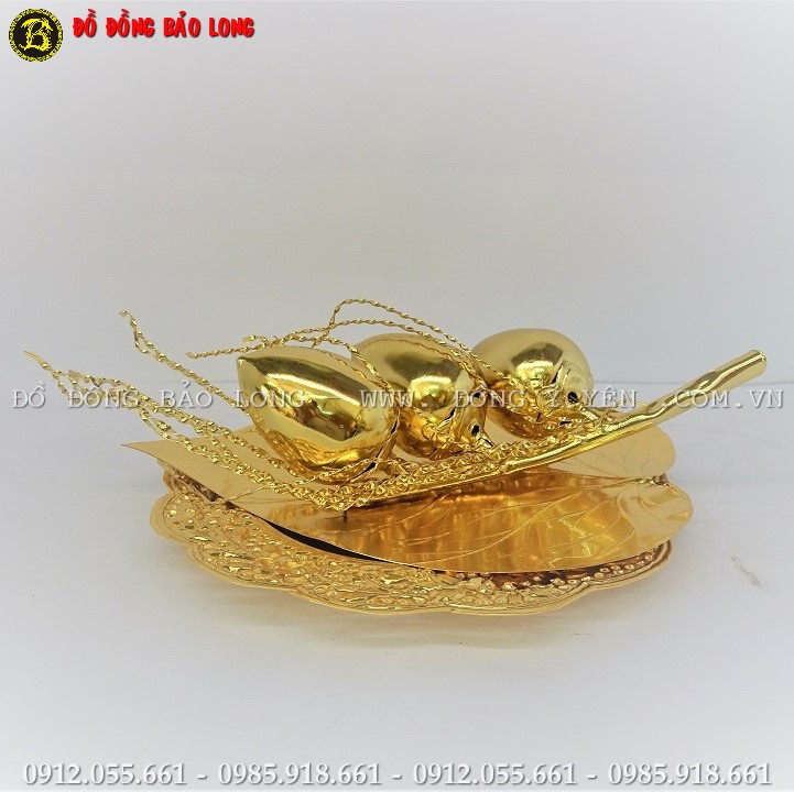 Bộ Trầu Cau Bằng Đồng Mạ Vàng 24k