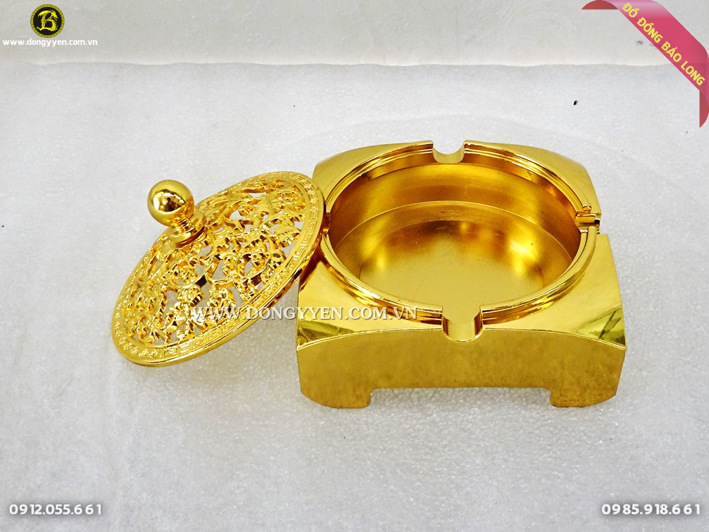 gạt tàn bằng đồng mạ vàng 24k vuông 10cm