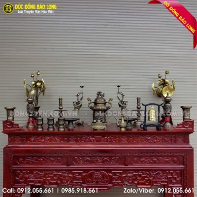 Bộ Đồ Thờ Đỉnh Hoa Sòi Hun Đen Giả Cổ 45cm