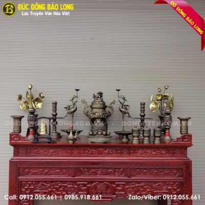 Bộ Đồ Thờ Đỉnh Rồng Hun Đen Giả Cổ 60cm