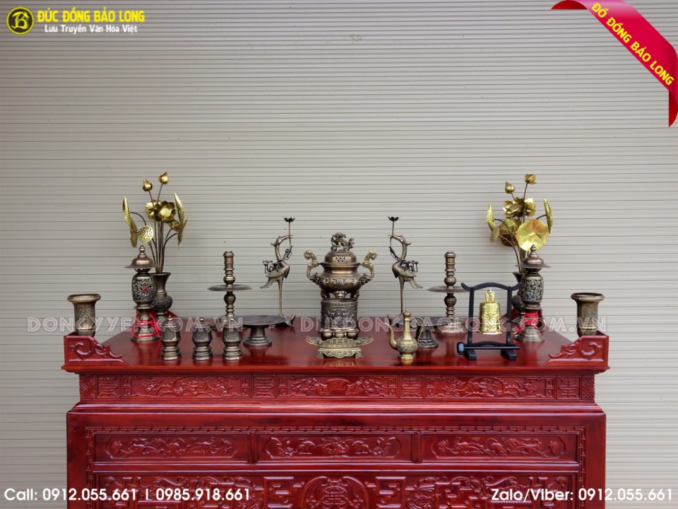 bộ đồ thờ bằng đồng hun đen