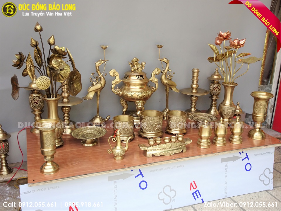 bộ đồ thờ bằng đồng đầy đủ