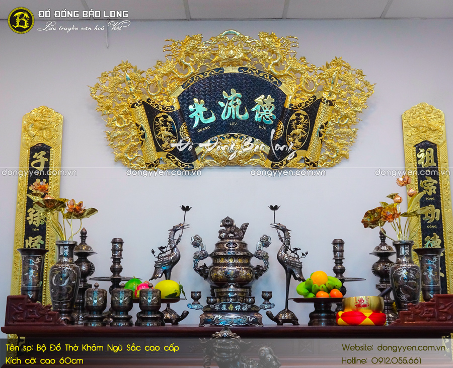 bộ đồ thờ bằng đồng khảm ngũ sắc