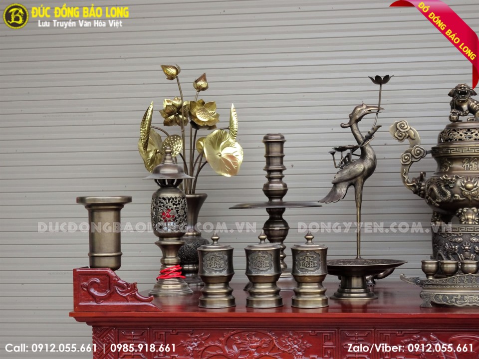 bộ đồ thờ bằng đồng hun đen
