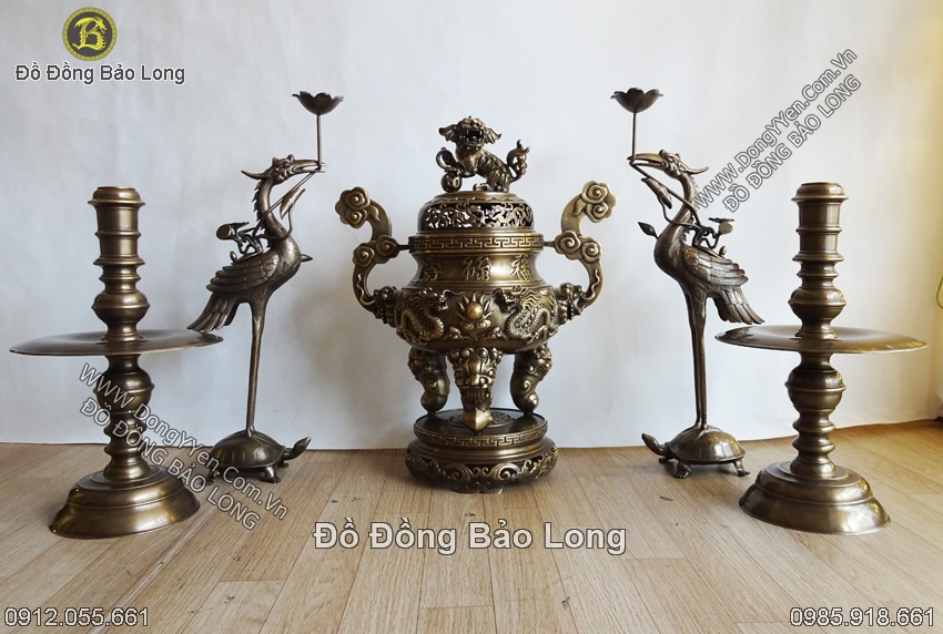 bộ ngũ sự 70cm rồng nổi hun giả cổ