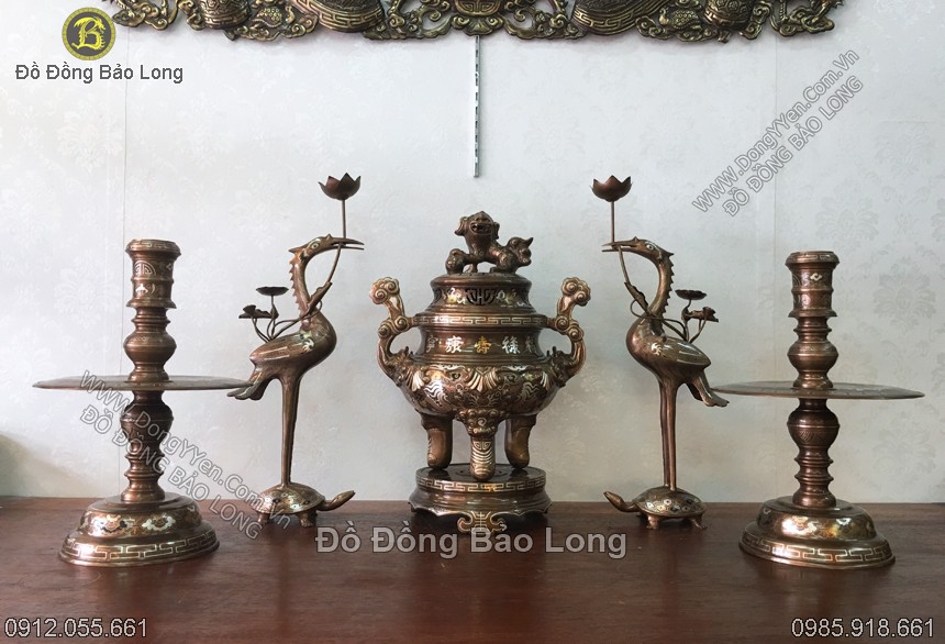 bộ đồ thờ tam khí hàng khảm kỹ cao 50cm