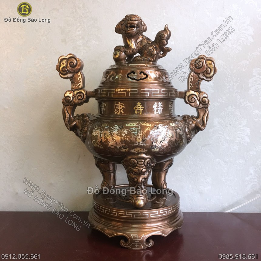 Đỉnh Đồng Tam Khí Khảm Rồng Phương 55cm