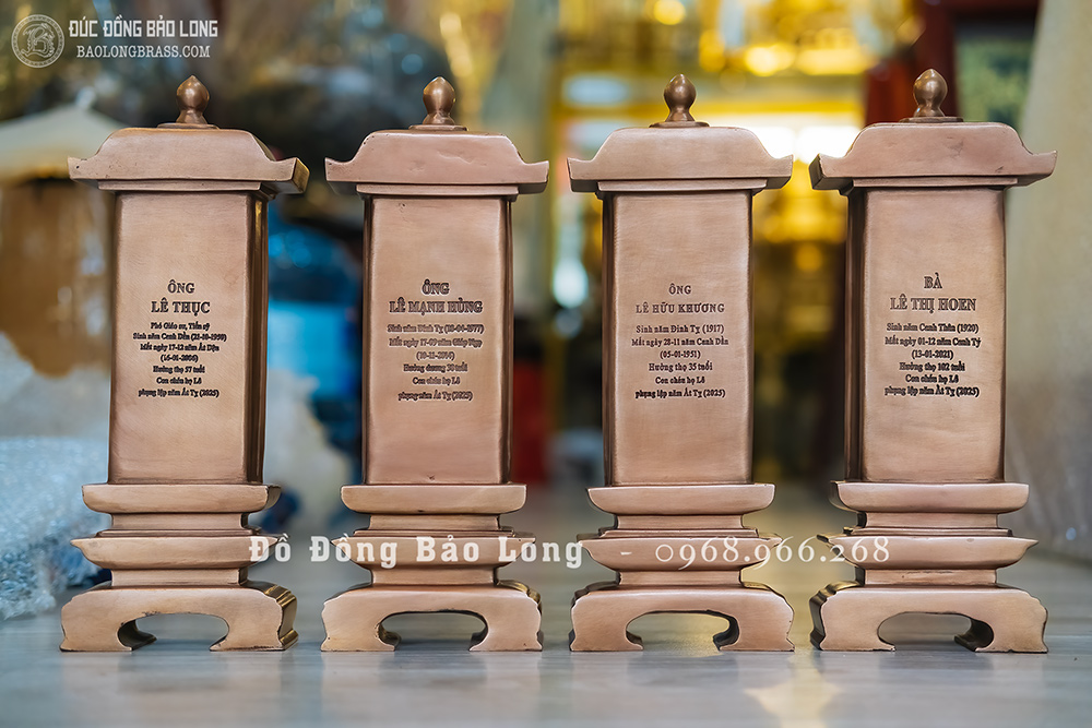 bài vị bằng đồng đỏ đúc thủ công cao 30cm