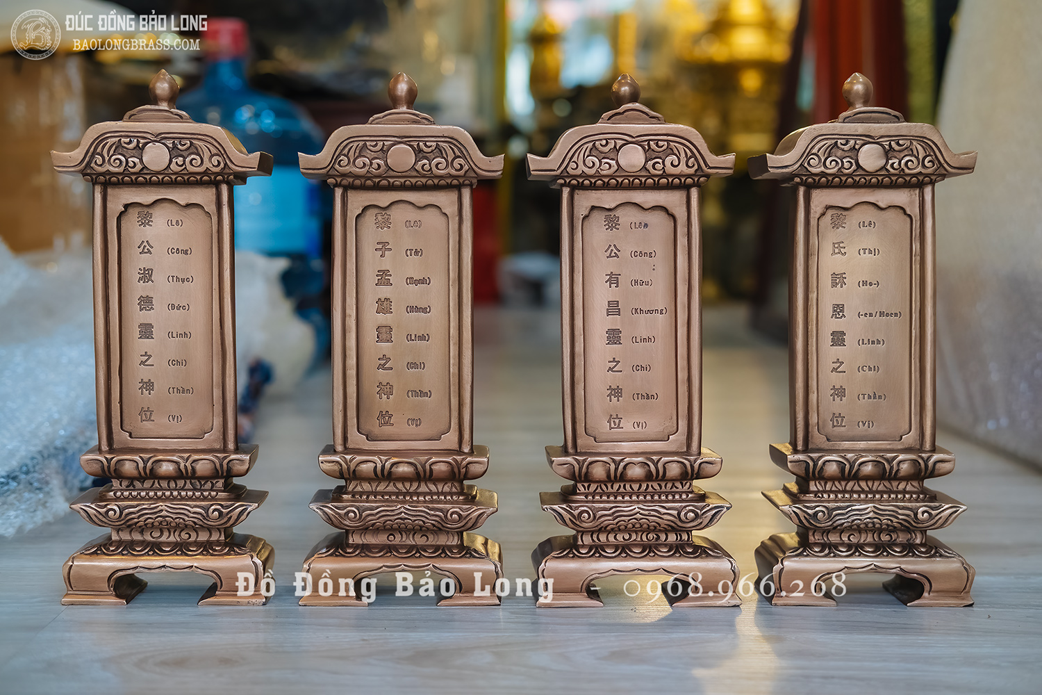 bài vị bằng đồng đỏ đúc thủ công cao 30cm