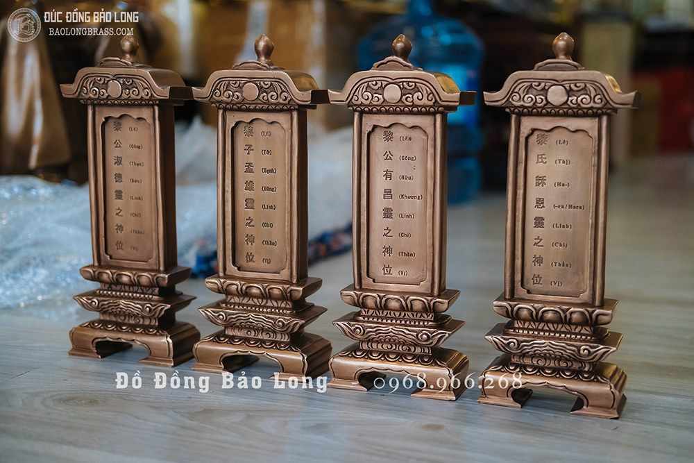 bài vị bằng đồng đỏ đúc thủ công cao 30cm