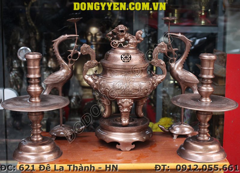 Bộ Đồ Thờ Bằng Đồng Đỏ Đẹp Cao Cấp Độc Đáo Nhất Hà Nội