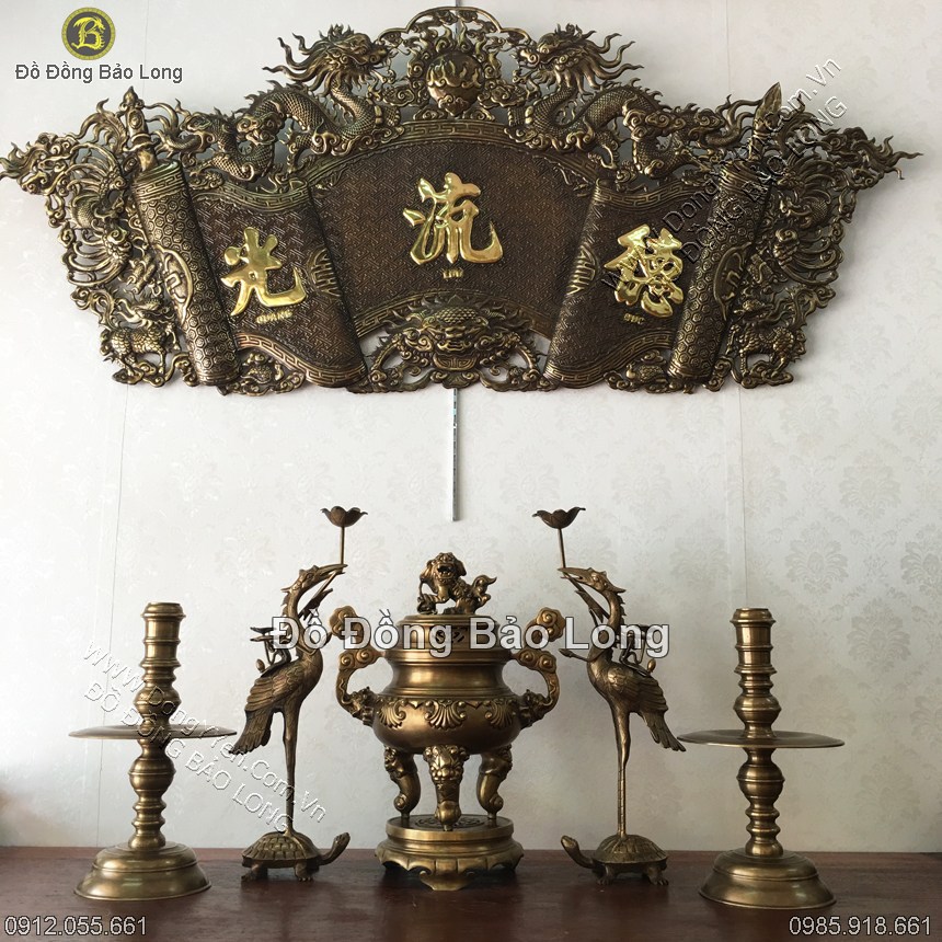 Bộ Đồ Thờ Đỉnh Hoa Sòi Đồng Thau Giả Cổ 50cm