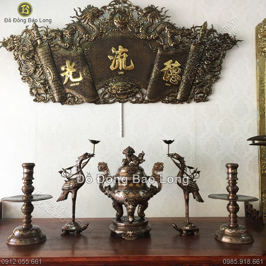 Bộ Đồ Thờ Ngũ Sắc 50cm Khảm 5 Chữ Vàng