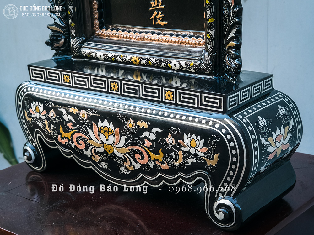 Bài vị đúc nổi chữ bằng đồng khảm ngũ sắc cao 50cm