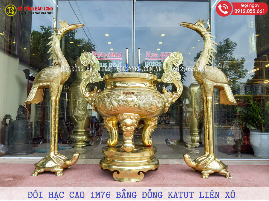 lư hương và đôi hạc bằng đồng catut