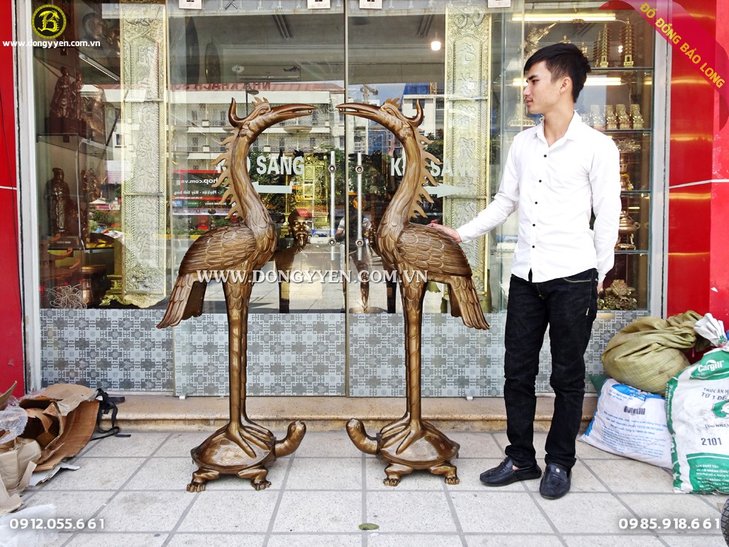 đôi hạc đồng đỏ 1m55 cho khách hàng ở sơn la