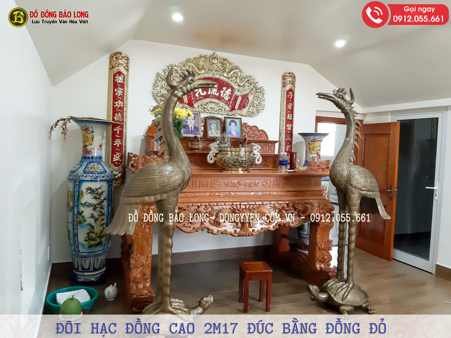 đôi hạc thờ bằng đồng đẹp 