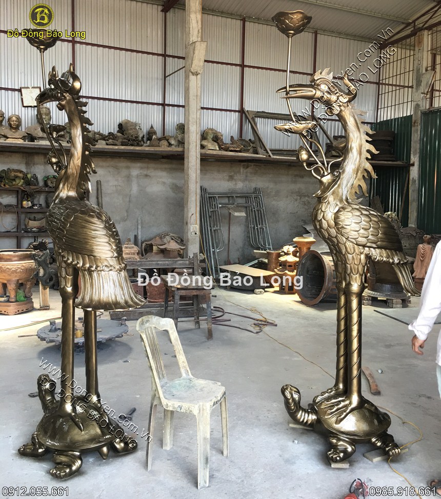 đôi hạc thờ bằng đồng đỏ 2m55
