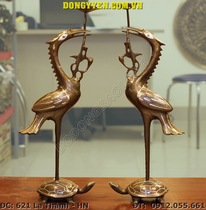 đôi hạc thờ bằng đồng tam khí 50cm