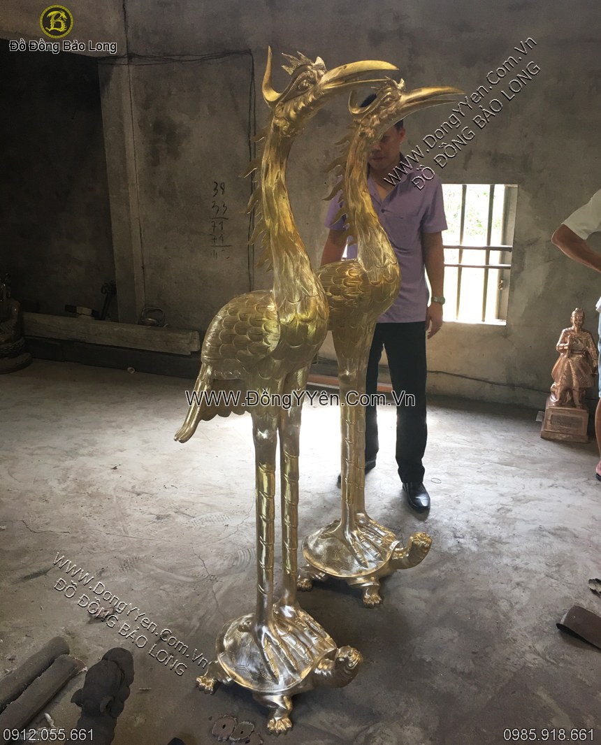 hạc thờ bằng đồng vàng 1m85