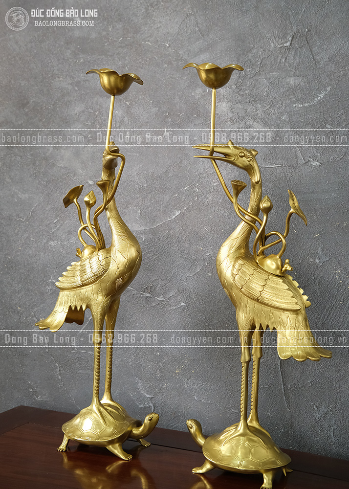 Đôi Hạc Thờ bằng đồng vàng catut cao 57cm