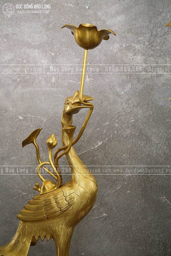 Đôi Hạc Thờ Bằng Đồng Vàng Cao 60Cm Màu Trầm Cổ