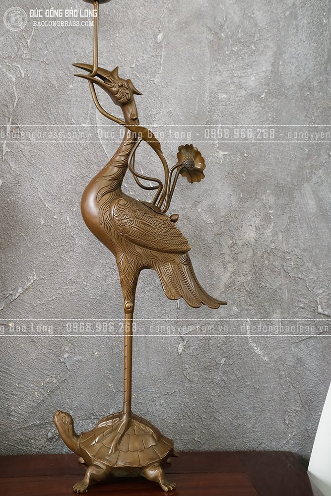 Đôi Hạc Thờ Bằng Đồng Vàng Cao 60Cm Màu Trầm Cổ