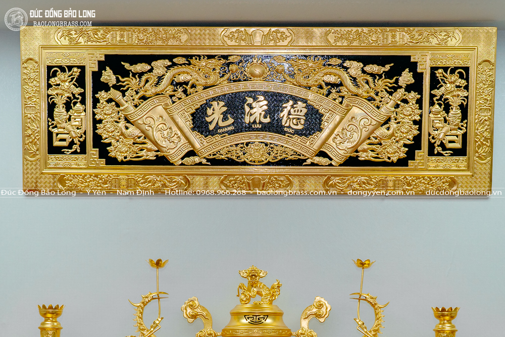 Bộ hoành phi câu đối chữ uống nước nhớ nguồn bằng đồng đỏ 