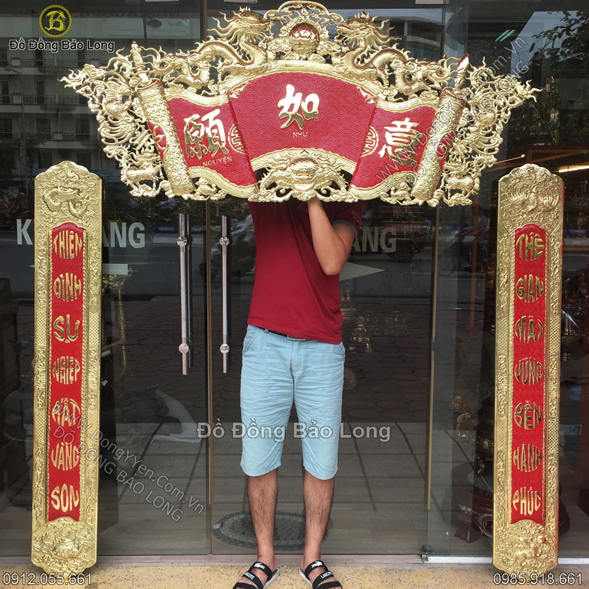 Bộ Cuốn Thư Câu Đối Nền Đỏ Chữ Tròn 1m55