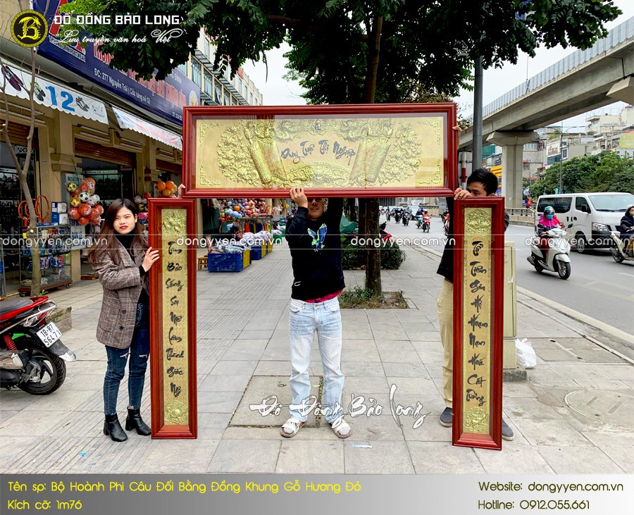 bộ hoành phi câu đối bằng đồng khung gỗ