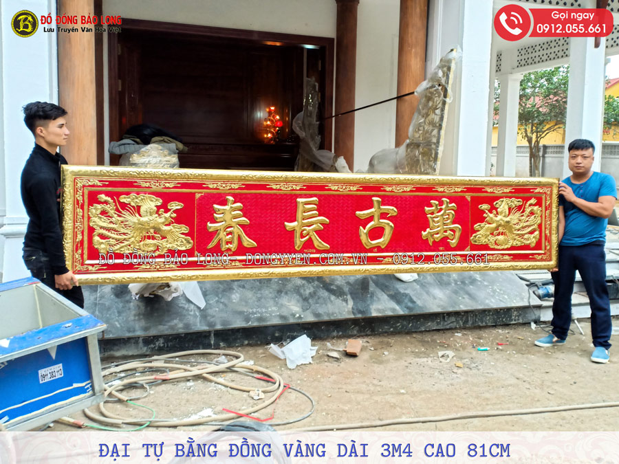 đại tự bằng đồng vàng 3m4 cho điện thờ