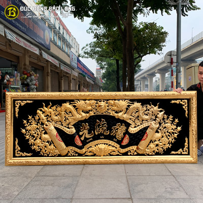 Tấm Hoành Phi Đức Lưu Quang Bằng Đồng Mạ Vàng 1m97x75cm