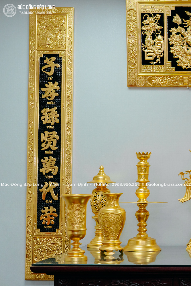 Bộ Hoàng Phi Câu Đối Bằng Đồng Dát Vàng 9999 Khổ 1m55