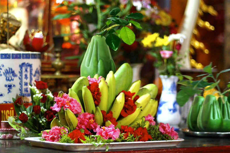 mân hoa quả trang trí bằng đồng