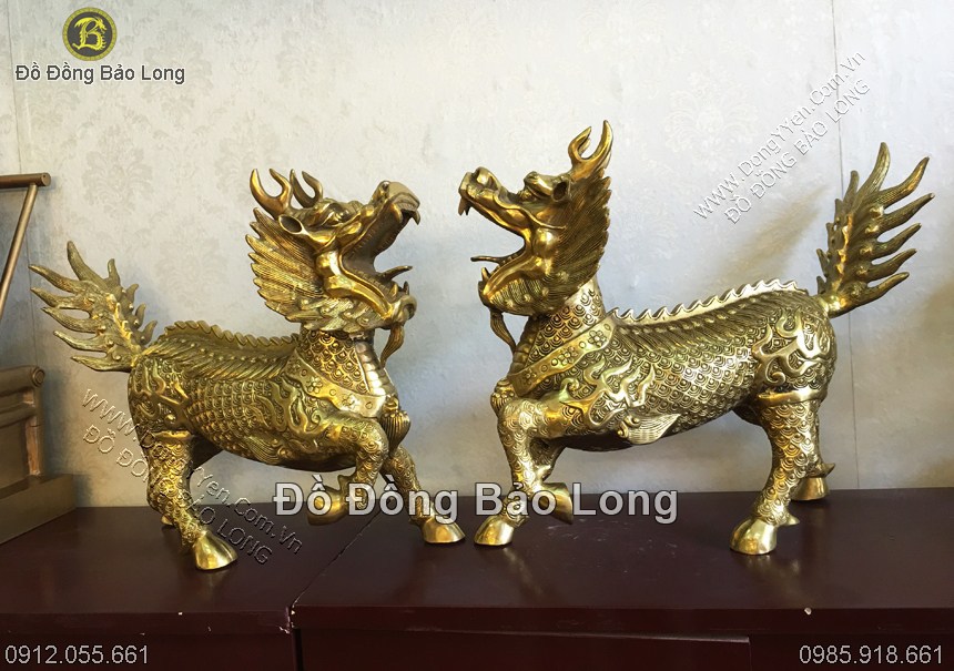 đôi long mã bằng đồng vàng cao 45cm