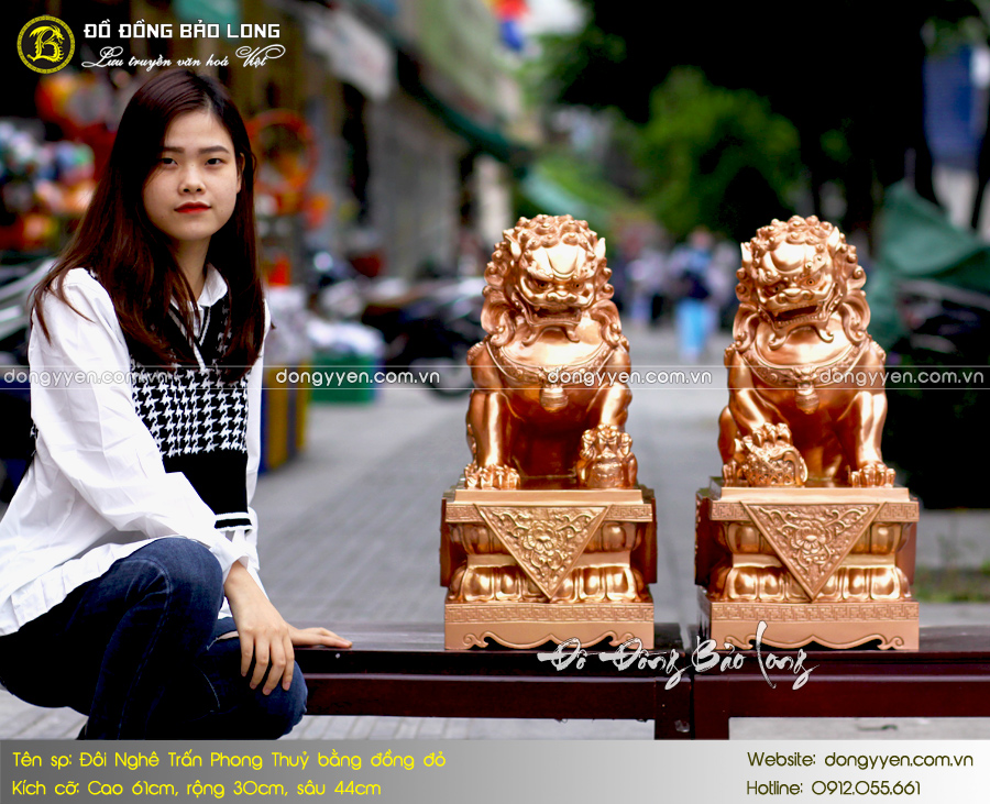 đôi nghê trấn phong thủy bằng đồng đỏ