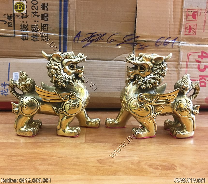 đôi tỳ hưu bằng đồng vàng 16cm