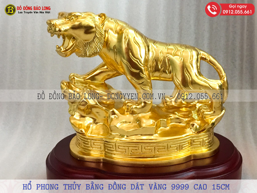 con hổ bằng đồng dát vàng 9999 cao 15cm