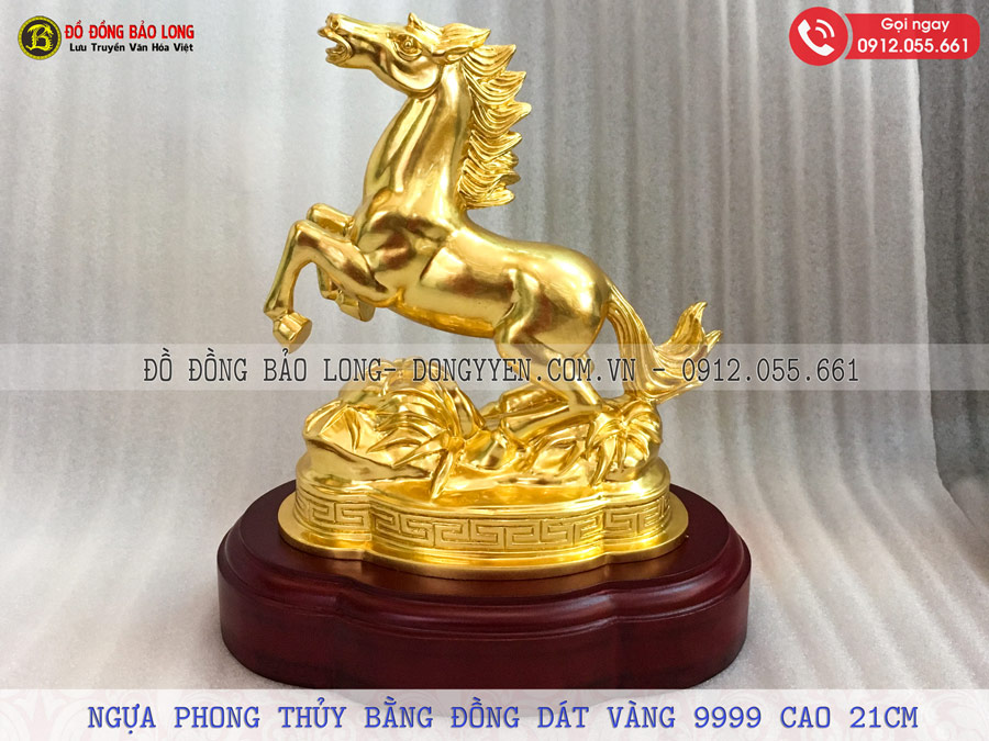 ngựa bằng đồng dát vàng 9999 cao 21cm