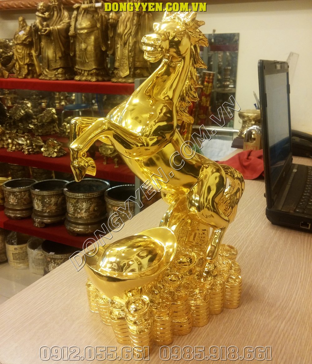 Ngựa Đồng Mạ Vàng 24K Cao 35cm